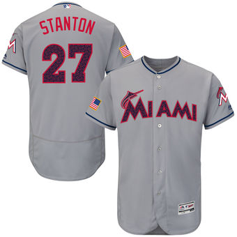 Miami Marlins Giancarlo Stanton Majestic Fashion Stars & Stripes FlexBase Player Jersey - Gray (1) Miami Marlins Giancarlo Stanton Majestic Fashion Stars & Stripes FlexBase Player Jersey - Gray (1)