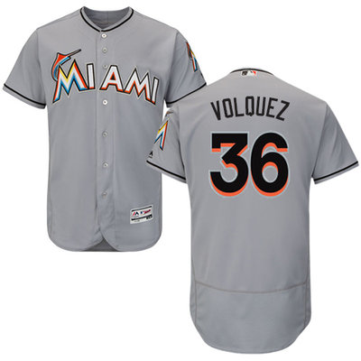 marlins #36 Edinson Volquez Grey Flexbase Authentic Collection Stitched MLB Jersey