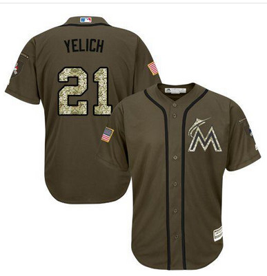 marlins #21 Christian Yelich Green Salute to Service Stitched MLB Jersey