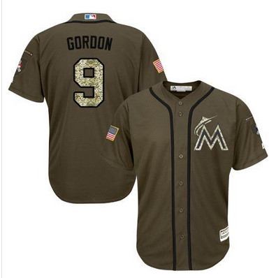 marlins #9 Dee Gordon Green Salute to Service Stitched MLB Jersey