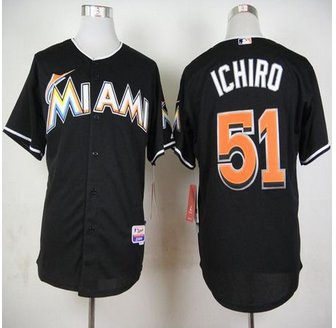 Florida Marlins #51 Ichiro Suzuki Black Cool Base Stitched Baseball Jersey