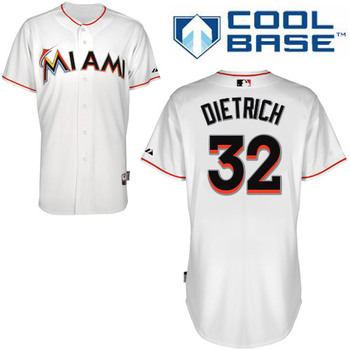 Miami Marlins #32Derek Dietrich Authentic Personalized Home White Jersey