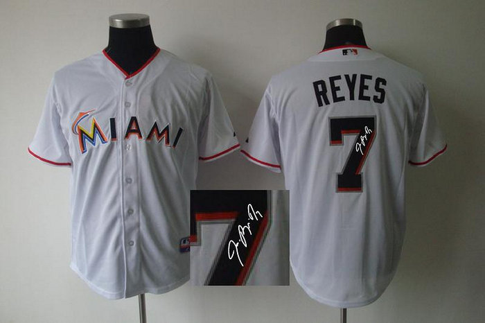 Miami Marlins 7 Jose Reyes White Cool Base MLB Jerseys(Signed)