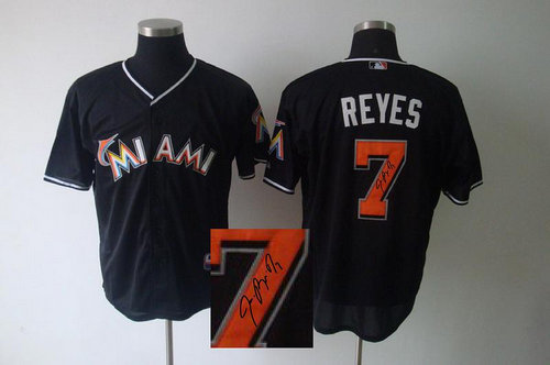 Miami Marlins 7 Jose Reyes black Cool Base MLB Jerseys(Signed)