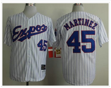 Montreal Expos #45 Pedro Martinez White(Black Strip) Mitchell And Ness 1982 Throwback Stitched Baseball Jersey Montreal Expos #45 Pedro Martinez White(Black Strip) Mitchell And Ness 1982 Throwback Stitched Baseball Jersey