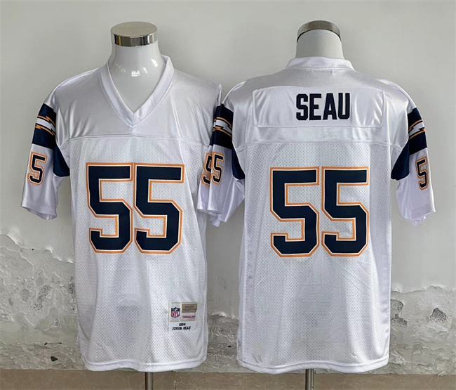 Men's Los Angeles Chargers #55 Junior Seau White Throwback Stitched Jersey Men's Los Angeles Chargers #55 Junior Seau White Throwback Stitched Jersey