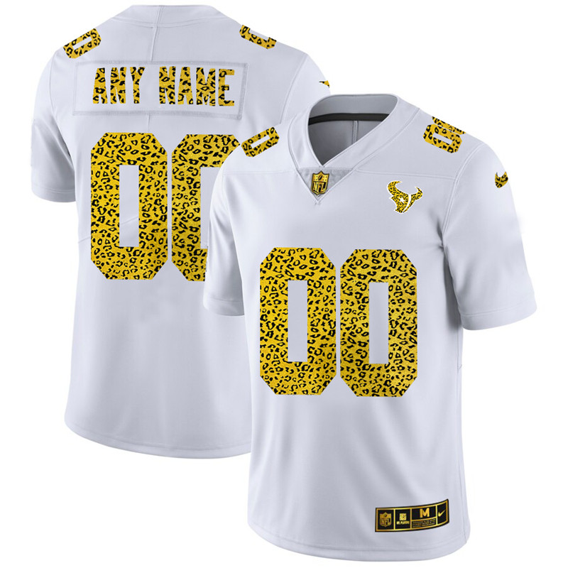Houston Texans Custom Men's Nike Flocked Leopard Print Vapor Limited NFL Jersey White Houston Texans Custom Men's Nike Flocked Leopard Print Vapor Limited NFL Jersey White