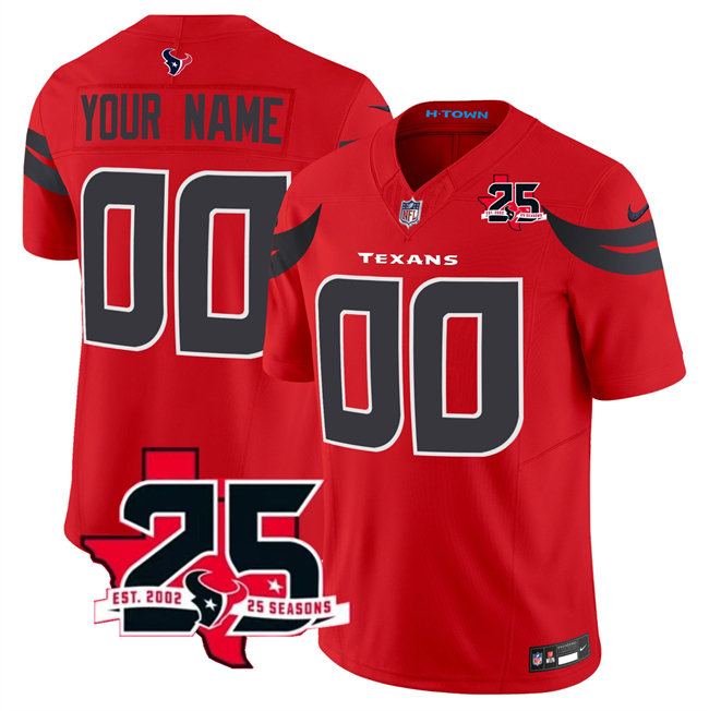 Men's Houston Texans Active Player Custom Red 2026 25th Anniversary Patch Alternate Vapor F.U.S.E. Limited Stitched Jersey