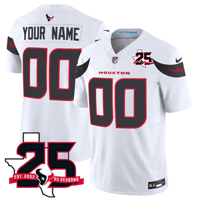 Men's Houston Texans Active Player Custom White 2026 25th Anniversary Patch Vapor F.U.S.E. Limited Stitched Jersey