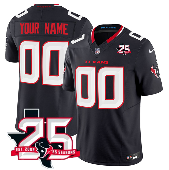 Men's Houston Texans Active Player Custom Navy 2026 25th Anniversary Patch F.U.S.E Vapor Stitched jersey