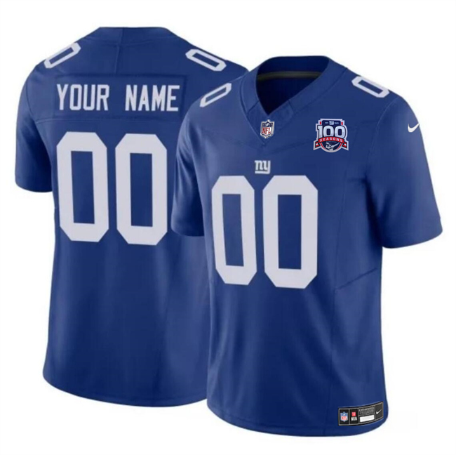 Men's New York Giants Active Player Custom Blue 2024 F.U.S.E. 100TH Season Patch Vapor Untouchable Limited Stitched Jersey Men's New York Giants Active Player Custom Blue 2024 F.U.S.E. 100TH Season Patch Vapor Untouchable Limited Stitched Jersey