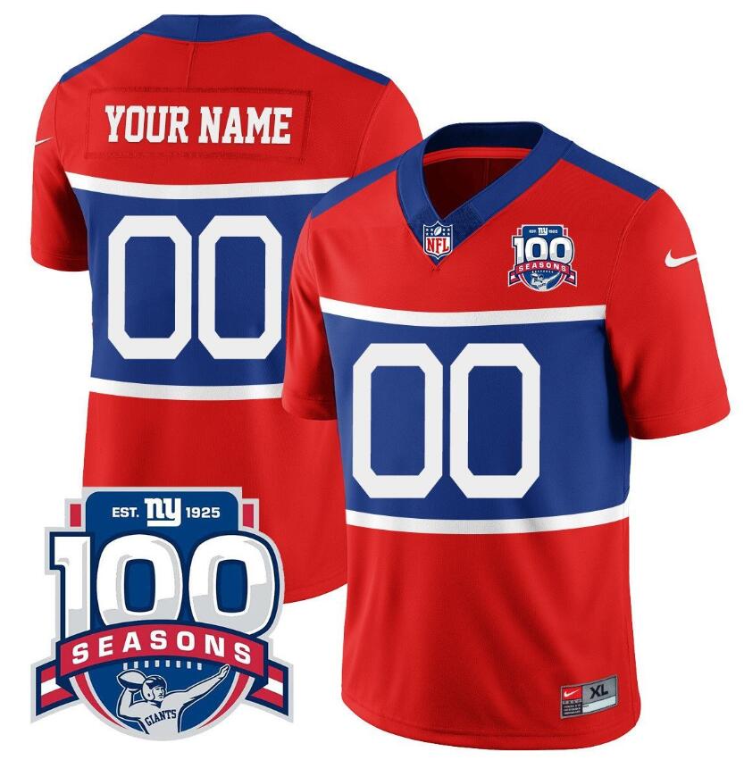 Men's New York Giants ACTIVE PLAYER Custom Century Red 100TH Season Commemorative Patch Limited Stitched Football Jersey Men's New York Giants ACTIVE PLAYER Custom Century Red 100TH Season Commemorative Patch Limited Stitched Football Jersey