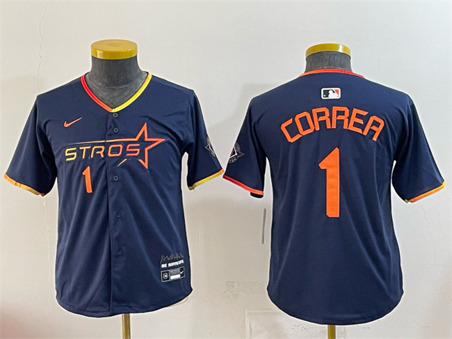 Youth Houston Astros #1 Carlos Correa Navy 2025 City Connect Limited Stitched Baseball Jersey Youth Houston Astros #1 Carlos Correa Navy 2025 City Connect Limited Stitched Baseball Jersey