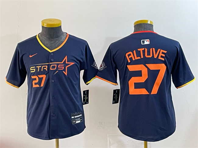 Youth Houston Astros #27 Jose Altuve Navy 2025 City Connect Limited Stitched Baseball Jersey Youth Houston Astros #27 Jose Altuve Navy 2025 City Connect Limited Stitched Baseball Jersey