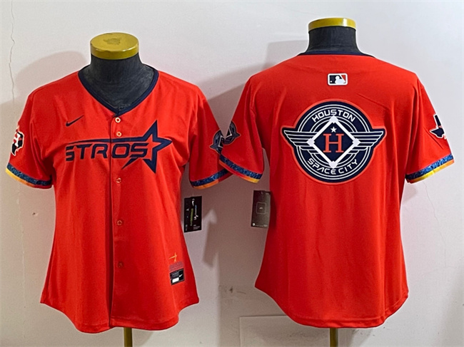 Youth Houston Astros Team Big Logo Orange 2025 City Connect With Texas Patch Limited Stitched Baseball Jersey 001