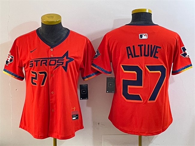 Youth Houston Astros #27 Jose Altuve Orange 2025 City Connect With Texas Patch Limited Stitched Baseball Jersey Youth Houston Astros #27 Jose Altuve Orange 2025 City Connect With Texas Patch Limited Stitched Baseball Jersey