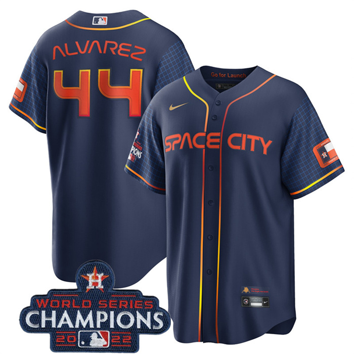 Youth Houston Astros #44 Yordan Alvarez Navy 2022 World Series Champions City Connect Stitched BaseballJersey Youth Houston Astros #44 Yordan Alvarez Navy 2022 World Series Champions City Connect Stitched BaseballJersey