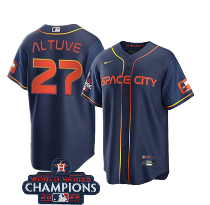 Youth Houston Astros #27 Jose Altuve Navy 2022 World Series Champions City Connect Stitched BaseballJersey Youth Houston Astros #27 Jose Altuve Navy 2022 World Series Champions City Connect Stitched BaseballJersey