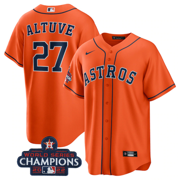 Youth Houston Astros #27 Jose Altuve Orange 2022 World Series Champions Stitched BaseballJersey Youth Houston Astros #27 Jose Altuve Orange 2022 World Series Champions Stitched BaseballJersey