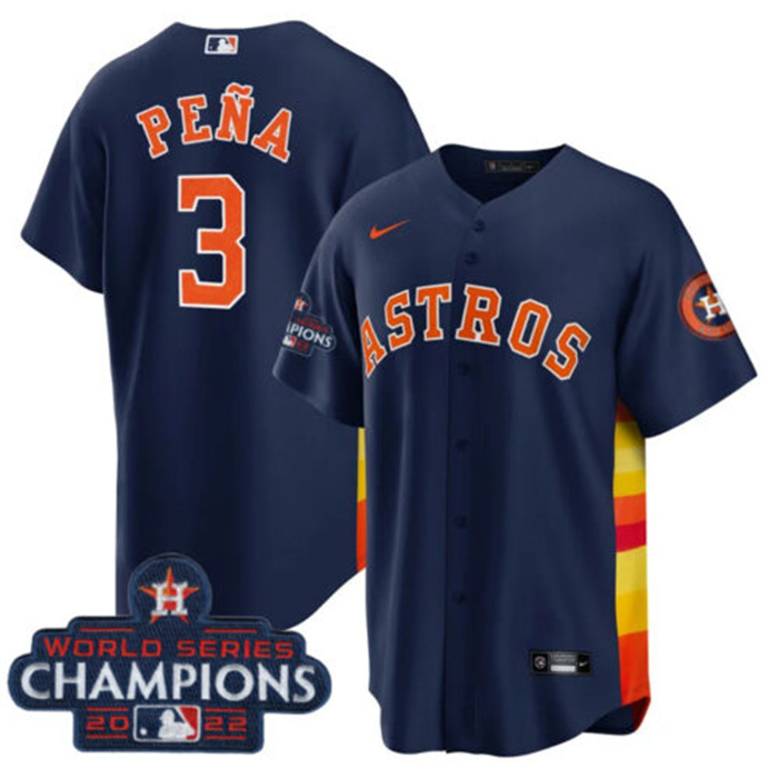 Youth Houston Astros #3 Jeremy Pena Navy 2022 World Series Champions Stitched BaseballJersey Youth Houston Astros #3 Jeremy Pena Navy 2022 World Series Champions Stitched BaseballJersey