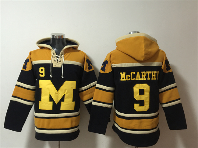 Men's Michigan Wolverines #9 J.J. McCarthy Black Yellow Ageless Must-Have Lace-Up Pullover Hoodie Men's Michigan Wolverines #9 J.J. McCarthy Black Yellow Ageless Must-Have Lace-Up Pullover Hoodie