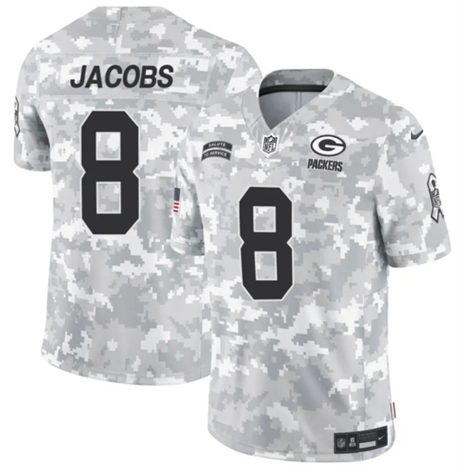 Youth Green Bay Packers #8 Josh Jacobs 2024 F.U.S.E Arctic Camo Salute To Service Limited Stitched Football Jersey Youth Green Bay Packers #8 Josh Jacobs 2024 F.U.S.E Arctic Camo Salute To Service Limited Stitched Football Jersey