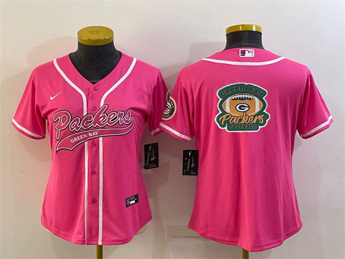 Women's Green Bay Packers Pink Team Big Logo With Patch Cool Base Stitched Baseball Jersey(Run Small) Women's Green Bay Packers Pink Team Big Logo With Patch Cool Base Stitched Baseball Jersey(Run Small)