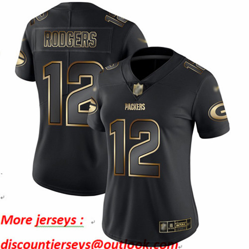 Packers #12 Aaron Rodgers Black Gold Women's Stitched Football Vapor Untouchable Limited Jersey