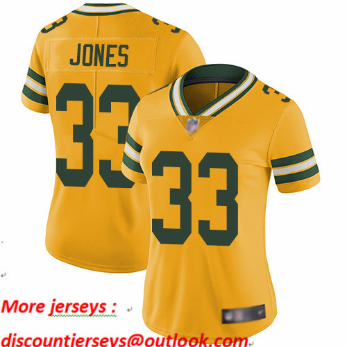 Packers #33 Aaron Jones Yellow Women's Stitched Football Limited Rush Jersey Packers #33 Aaron Jones Yellow Women's Stitched Football Limited Rush Jersey