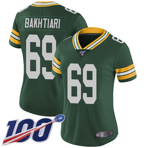 Packers #69 David Bakhtiari Green Team Color Women's Stitched Football 100th Season Vapor Limited Jersey Packers #69 David Bakhtiari Green Team Color Women's Stitched Football 100th Season Vapor Limited Jersey