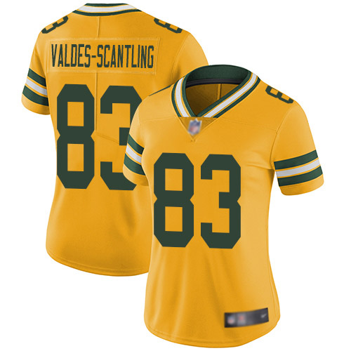 Packers #83 Marquez Valdes-Scantling Yellow Women's Stitched Football Limited Rush Jersey Packers #83 Marquez Valdes-Scantling Yellow Women's Stitched Football Limited Rush Jersey