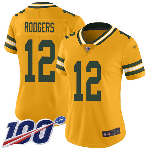 Packers #12 Aaron Rodgers Gold Women's Stitched Football Limited Inverted Legend 100th Season Jersey Packers #12 Aaron Rodgers Gold Women's Stitched Football Limited Inverted Legend 100th Season Jersey