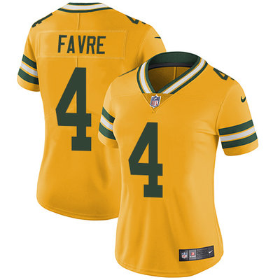 Nike Packers #4 Brett Favre Yellow Women's Stitched NFL Limited Rush Jersey Nike Packers #4 Brett Favre Yellow Women's Stitched NFL Limited Rush Jersey