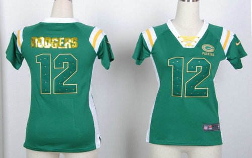 Green Bay Packers 12 Aaron Rodgers Womens Draft Him III Shimmer V-Neck T-Shirt