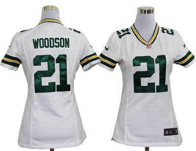 Women Nike Green Bay Packers 21 Charles Woodson White Jerseys