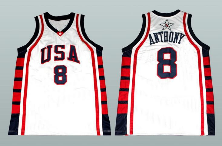 Men's Team USA #8 Carmelo Anthony White Stitched Basketball Jersey Men's Team USA #8 Carmelo Anthony White Stitched Basketball Jersey