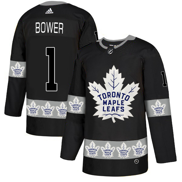 Maple Leafs 1 Johnny Bower Black Team Logos Fashion Adidas Jersey Maple Leafs 1 Johnny Bower Black Team Logos Fashion Adidas Jersey