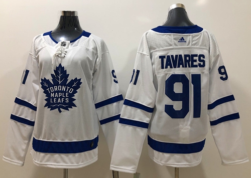 Adidas Maple Leafs #91 John Tavares White Road Authentic Women's Stitched NHL Jersey Adidas Maple Leafs #91 John Tavares White Road Authentic Women's Stitched NHL Jersey