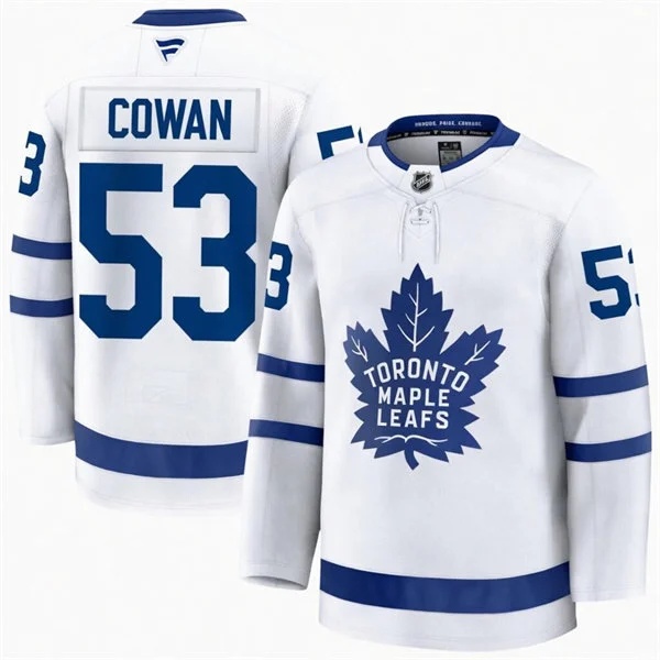 Men's Toronto Maple Leafs #53 Easton Cowan Fanatics Away White Premium Jersey