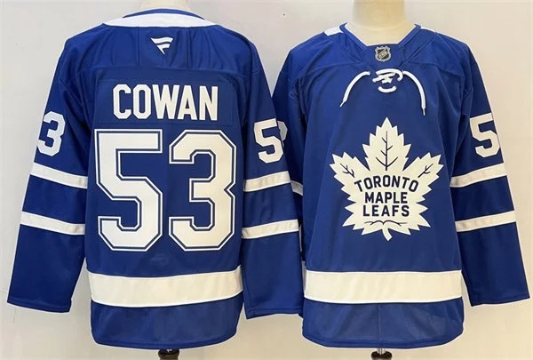 Men's Toronto Maple Leafs #53 Easton Cowan Fanatics Home Blue Premium Jersey