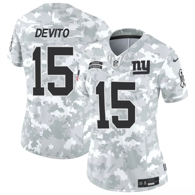 Women's New York Giants #15 Tommy DeVito 2024 F.U.S.E Arctic Camo Salute To Service Limited Stitched Football Jersey(Run Small) Women's New York Giants #15 Tommy DeVito 2024 F.U.S.E Arctic Camo Salute To Service Limited Stitched Football Jersey(Run Small)