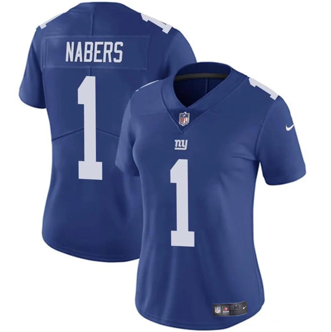 Women's New York Giants #1 Malik Nabers Blue Vapor Stitched Jersey(Run Small) Women's New York Giants #1 Malik Nabers Blue Vapor Stitched Jersey(Run Small)