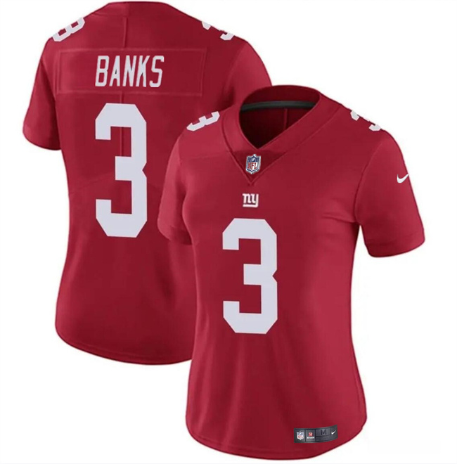 Women's New York Giants #3 Deonte Banks Red Vapor Stitched Jersey(Run Small) Women's New York Giants #3 Deonte Banks Red Vapor Stitched Jersey(Run Small)
