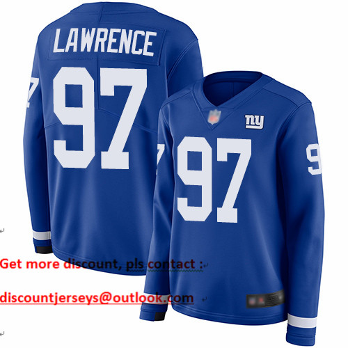 Giants #97 Dexter Lawrence Royal Blue Team Color Women's Stitched Football Limited Therma Long Sleeve Jersey