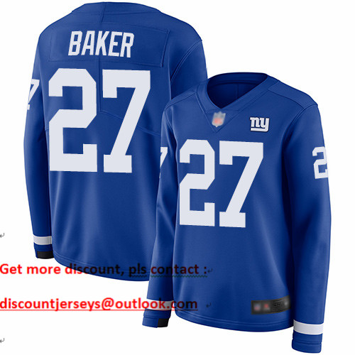 Giants #27 Deandre Baker Royal Blue Team Color Women's Stitched Football Limited Therma Long Sleeve Jersey