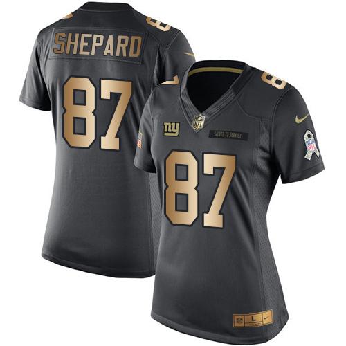 Nike Giants #87 Sterling Shepard Black Women's Stitched NFL Limited Gold Salute to Service Jersey
