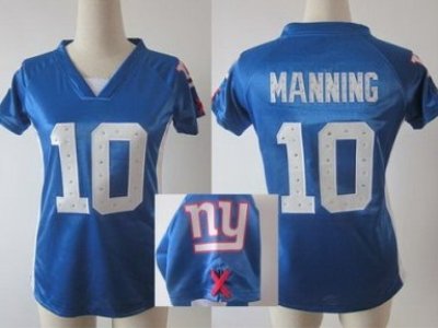 Women NEW New York Giants 10 Eli Manning Blue Womens Draft Him II Top Jerseys
