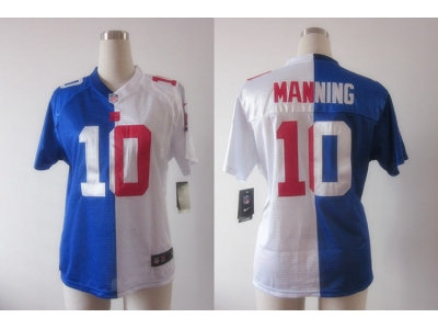 NEW Women New York Giants #10 Eli Manning white-blue jerseys(Elite split)