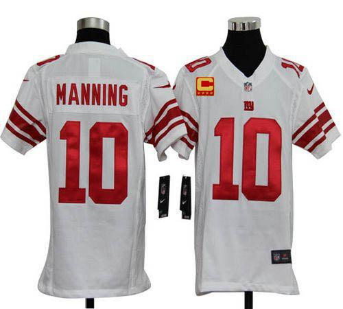 Nike Giants #10 Eli Manning White With C Patch Youth Stitched NFL Elite Jersey Nike Giants #10 Eli Manning White With C Patch Youth Stitched NFL Elite Jersey