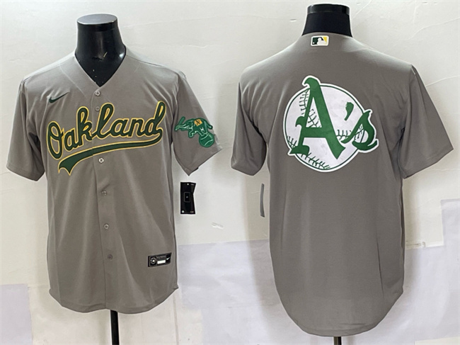 Men's Oakland Athletics Team Big Logo Grey Cool Base Stitched Baseball Jersey 3 Men's Oakland Athletics Team Big Logo Grey Cool Base Stitched Baseball Jersey 3
